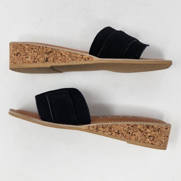 Beach By Matisse Slides Women 9M Baja Black Suede Cork Wedge Padded Insole - Picture 9 of 11